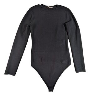 Abercrombie & Fitch Black Ribbed Bodysuit Medium Long Sleeve Crew